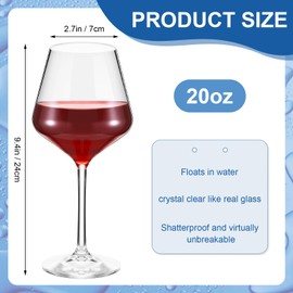 Yiyiring 6 Pcs Floating Wine Glasses for Pool 20 oz Floatable Wine Glasses Unbreakable Plastic Wine Cup Floating Cup with Stem Reusable Stemware Shatterproof Wine Glasses for Outdoor Beach Poolside