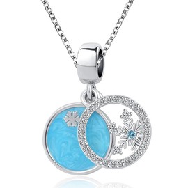 NanMuc Snowflake Charm Necklace Blue Enamel Whtie Cubic Zirconia Pendant for Winter Gift for Christmas Birthday