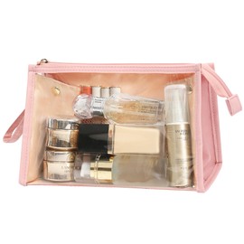 MONSTINA Makeup Bag,Clear Cosmetic Bag Large Capacity,Portable Travel Makeup Case Organizer,Waterproff Toiletry Bag for Girls and Women,Pink