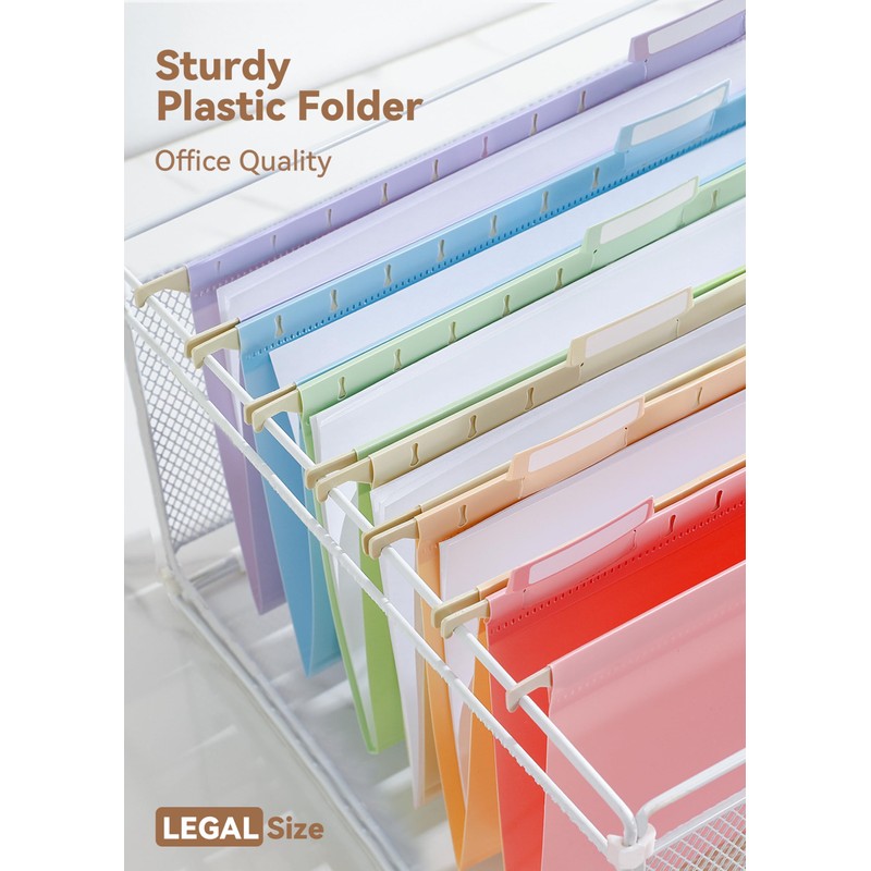 SortRax Legal Size Hanging File Folders, Sturdy Plastic, Pastel, 12-Pack