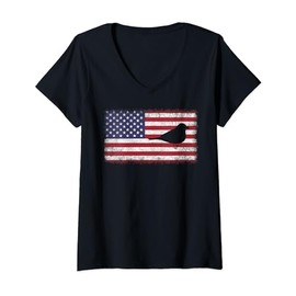 Womens 4th July Funny Patriotic Indigo Bunting Bird Lover USA Flag V-Neck T-Shirt