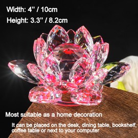 Sparkle Crystal Lotus Flower - 4'' Hue Reflection Clear Crystal Lotus for Feng Shui Home Decor Sun Catcher Ornaments or Paper Weight with Gift Box (100MM) Transparent Pink