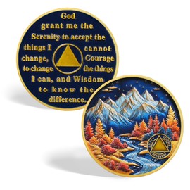 CHURYUML Autumn Landscape Sobriety Coin - Affirmation AA Coins Recovery Medallions, Sober Chip with Token Capsule, Inspirational Sobriety Gifts for Anniversary Month & Year for Men & Women in Recovery