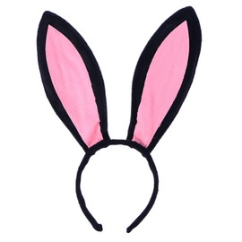 OATIPHO Easter Fluffy Plush Bunny Ears Headband, Cute Rabbit Ear Hair Band Headdress for Christmas Easter Holiday Costume Party Favor (Black Pink)