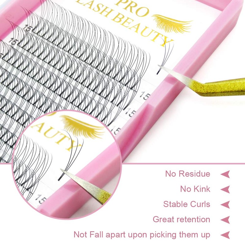 Fan Eyelash Extensions, 3D-C-0.07-15, Short, Ready-Made Volume Eyelashes, 0.07 C