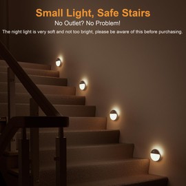 YUNLEX 2 Pack Motion Sensor Light Indoor, 2.6" Small Stick on Lights for Stairs, Bathroom, Dimmable Battery Night Light, 3 Light Modes, Soft LED Light for Travel, Toliets, Bedroom, Kids, Warm White