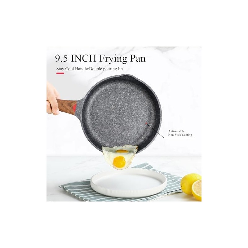 Vinchef Non Stick Frying Pan with Lid,9.5 Inch Anti Scratch