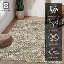 RUGSURE Washable Area Rugs, 9' x 12' - 1/6 Thick - Stain & Water Resistant Non-Slip - Perfect Resistant Rug for Living Room, Bedroom, Nursery, Pet & Child Friendly, Vibrant Colors Rugs, Brown