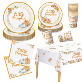 Little Pumpkin Baby Shower Party Decorations Set Serves 25, Little Pumpkin Baby Shower Plates and Cups, A Little Pumpkin is On The Way Baby Shower, Boy Girl Little Pumpkin 1st Birthday Party Supplies
