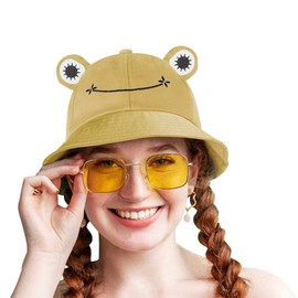 SAOROPEB Frog Bucket Hat - Cotton Fisherman Hat for Adult Teens, Men & Women - Khaki