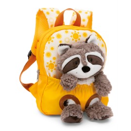 NICI Children's Backpack Yellow 2 in 1 with Cuddly Toy Raccoon 25 cm - Nursery Backpack Girls & Boys - Soft Back Area & Adjustable Straps - 49846