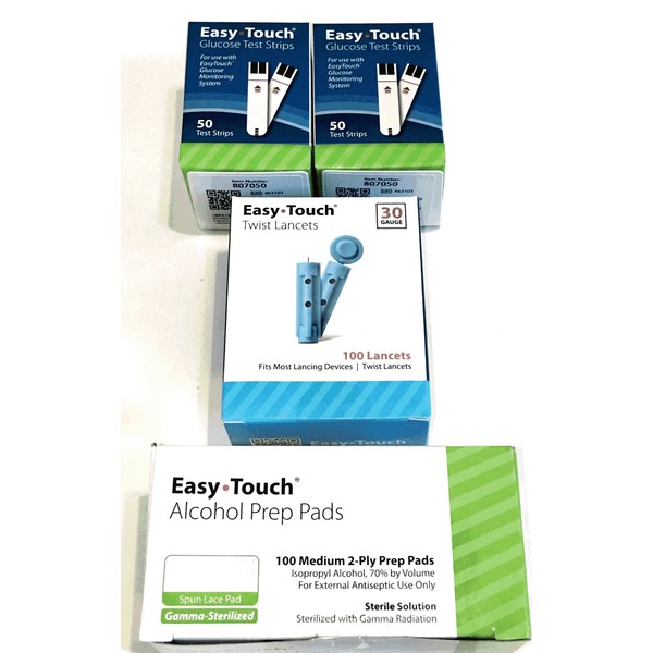 EasyTouch Diabetes Refill Kit 100-100 Test Strips, 100 30g Lancets & 100 Prepads