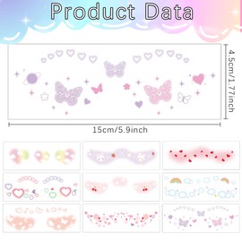 Fssqii 9 Sheets Face Temporary Tattoos Stickers for Girl Women Glitter Cute Freckle Butterfly Heart Cloud Makeup Waterproof Beautiful Tattoo for Body Rave Decorations for Kids Girls Party Favors