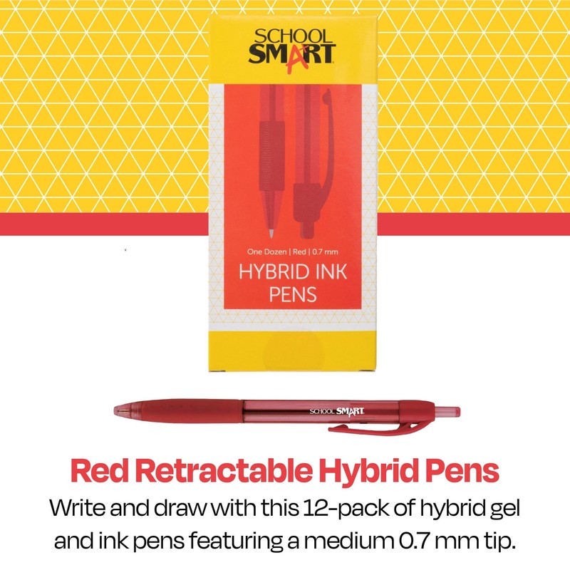 School Smart Retractable Hybrid Gel and Ink Pens, Red, Pack