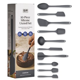 GIR: Get It Right 10 Piece Silicone Utensil Set - Ladle, Spatula, Flip, Spoon & Spoonula, Non-Stick, Heat Resistant, Dishwasher Safe, Silicone Kitchen Utensils, Baking Supplies - Charcoal