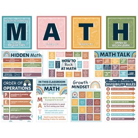 gisgfim 11 Pcs Boho Math Posters Math Teacher Bulletin Board for Classroom Mathematics Teacher Decorations for Elementary Middle High School Education Banner Back to School Mathematics Must Haves