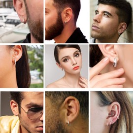 Silver Huggie Earrings for Women Hoop Men Stainless Steel Unisex Titanium for Sensitive Ears Stylish Crystals Diamonds cz Guys Fashion 15MM