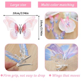 Shimmeroo 6PCS Butterfly Hair Clips for Women - Fairy Wing Bows with Mini Clip on Hair Accessories, Colorful Butterflies Barrettes in Satin Fabric