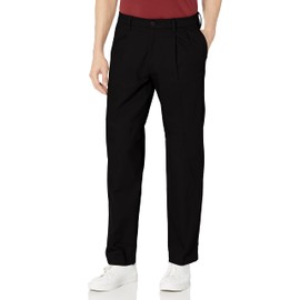 Dockers Men's Classic Fit Signature Khaki Lux Cotton Stretch Pants-Pleated (Regular and Big & Tall), Black, 48W x 30L