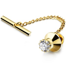 HAWSON Mens Gold Tie Tack With Chain Gold Tie Clip Party Accessories White