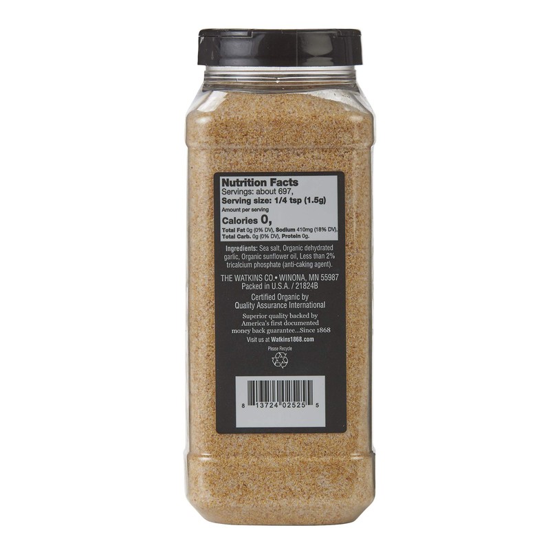 Watkins Gourmet Spice, Organic Garlic Salt, 36.9 oz. Bottle, 1