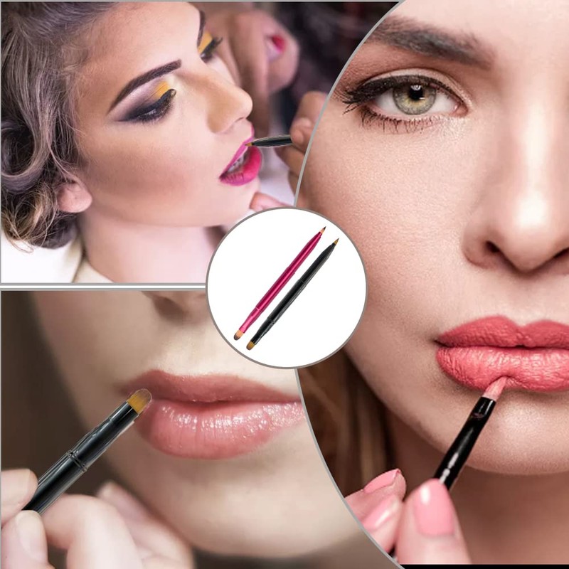 YongXiangPeng 2 Pcs Dual End Lipstick Brushes Portable Retractable Lip