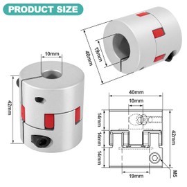 Shaft Coupling 10 mm to 19 mm L40 x D42 Shaft Plum Coupler Flexible Elastic Aluminium for Servo Motor, Stepper Motor, Encoder, Machine Platform