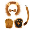 Lion Costume Set，5 Pieces Including Headband（Ears）、Tail、Bow Tie、Paw Gloves，Thick Brown Mane，Polyester