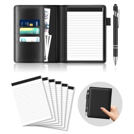 Small Notepad A6 Holder Set 8 Pcs Notepads Pen Holder with 30 Lined Pages for Grocery List, PU Leather Pocket Notebook A6 Shopping List Pads with 6 Pcs A6 Notepad Memo Book Refills and 1Pc Metal Pen