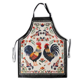 DZGlobal Boho Rooster Adjustable Apron Boho Chicken Bib Apron for BBQ Grill Painting Cooking