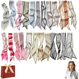 Juego de 24 accesorios de moda multifuncionales tipo seda resistentes al desvanecimiento para mujer, pañuelos de cuello, ligas y diademas para estilizar y decorar
