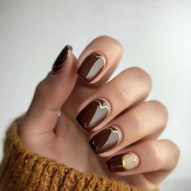 Brown Square Press On Nails