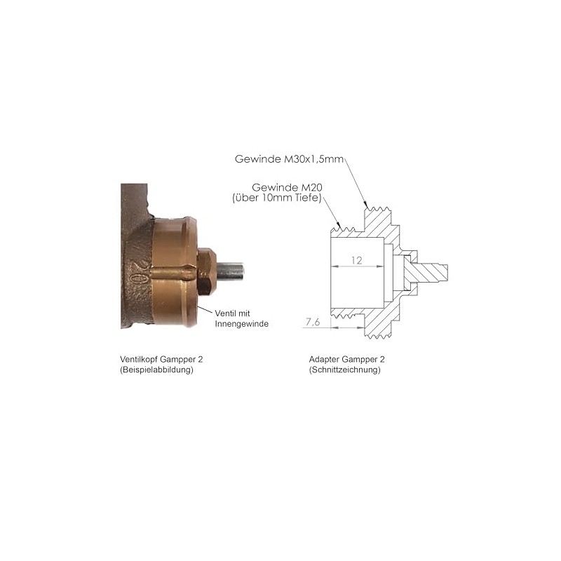 Gampper M Metal Adaptor for Radiator Thermostats, M20, up to