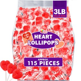 Red Heart Lollipops – 3 lb Bulk – Heart-Shaped Strawberry Suckers for Valentine’s Day – Classroom Exchange Candy, Teacher-Approved School Treats & Party Favors