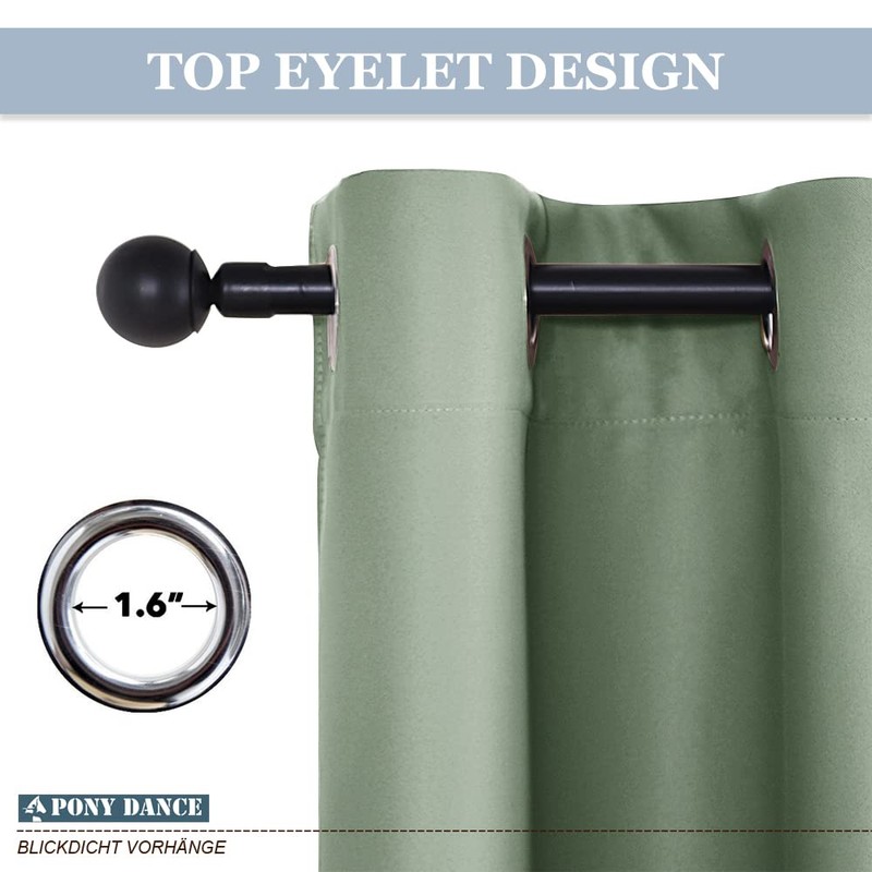 PONY DANCE Sage Green Short Blackout Curtains for Kitchen 45