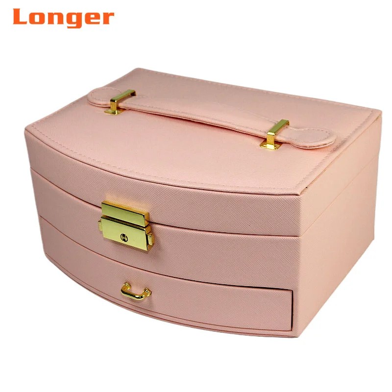 LG7241 Large Travel Jewelry Storage Box 2-Layer PU Leather Button