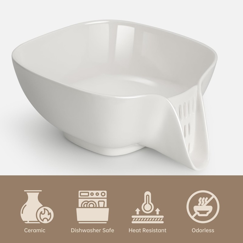 NiHome Multifunctional Ceramic Food Strainer with Integrated Drain Spout, Large