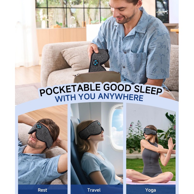 Voerou Sleep Mask with Bluetooth Headphones, Zero Pressure Wireless Sleeping