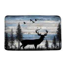HWSSHW Rustic Deer Bath Mat Forest Wildlife Farmhouse Cabin Animal Lodge Hunting Camping Vintage Wood Board Microfiber Memory Foam Bathroom Decor Rugs for Kitchen Bedroom