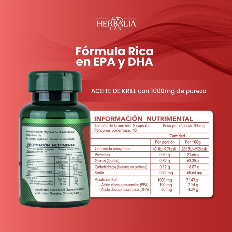Aceite de Krill Puro Herbalia Lab - Rico EPA y