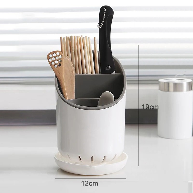 Chopstick Holder with Drain Plate for Kitchen - Divided Utensil