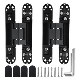 2 Set 6 Inch Hidden Door Hinges Zinc Alloy Heavy Duty Invisible Hinge 180 Degree Swing Concealed Hinge 3 Way Adjustable Butt Hinge 6 x 2.5 x 1 Inch Black (2 Hinges)