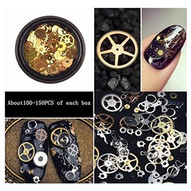 VASANA 2 Boxes (200-300pcs) Mixed Pattern Ultra Thin 3D Metal Steampunk Gears Charms DIY Pendant Clock Wheel Nail Art Decoration Alloy Manicure DIY Nail Tips Accessories