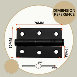 Bwintech 3 Pairs 75 x 50 x 2.0mm(3 inch) Matt Black Steel Fireproof Inner Door Hinge, Square Corners, Ball Bearing Hinge for Residential and Commercial Buildings