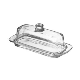 Royalty Art Glass Butter Dish with Lid, Single Stick Container with Handle Cover, Rustic Farmhouse or Vintage Boho Kitchen Accessory, Clear (Clear)