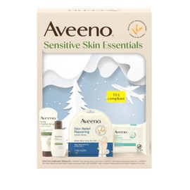 Aveeno Sensitive Skin Essentials Gift Set with Daily Moisturizing Lotion, Daily Moisturizing Body Wash, Calm + Restore Makeup Removing Wipes, & Skin Relief Repairing Hand Mask, 4 items
