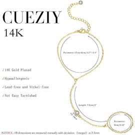 Calkkrer 14K Gold Hand Chain Bracelet with Finger Ring, Zircon, Trendy Ladies Jewellery, Gold Hand Chain, Crystal Bracelet, Suitable for Wedding, Party, Gift