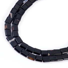 FASHEWELRY - abalorio Tila de 1 hebra de 2 agujeros, abalorio planas de ágata negra, abalorio cuadradas de semillas planas, abalorio espaciadoras de doble agujero, para pulseras multihebras, collares,