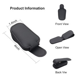 SUNCARACCL 2 Pack Sunglass Holder for Car Visor, Magnetic Leather Glasses Eyeglass Hanger Clip for Car, Sunglasses Holder and Ticket Card Clip for Car Visor Accessories (Black)