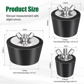 Set of 3 Pool Plugs in 3 Sizes (1", 1.5", 2") with Stainless Steel Screws for Inground and Above Ground Pools